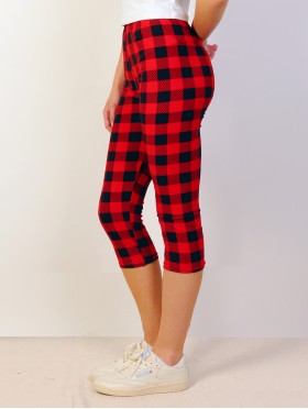 Buffalo Plaid Print Stretchy Capri Legging